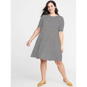 Old Navy Short Sleeve Knit Swing Dress Black White Size L